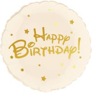 18" Круг, Happy Birthday (золотые звезды), бежевый / Китай 25952S